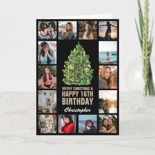 Merry Christmas and 16th Happy Birthday Photo Card
