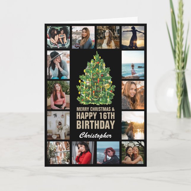 Merry Christmas and 16th Happy Birthday Photo Card (Front)