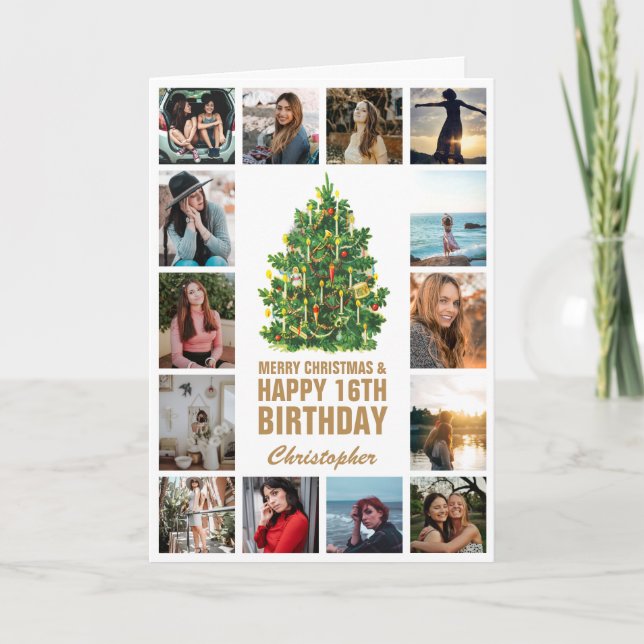Merry Christmas and 16th Happy Birthday Photo Card (Front)