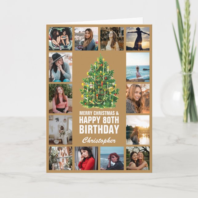 Merry Christmas and 80th Happy Birthday Gold Card (Front)