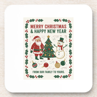 Merry Christmas and a Happy New Year Beverage Coaster