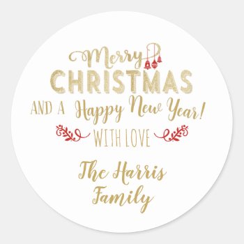 Merry Christmas And A Happy New Year Gift Sticker by SimplySweetParties at Zazzle