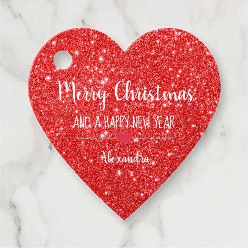 Merry Christmas and a happy New Year red name  Favor Tags