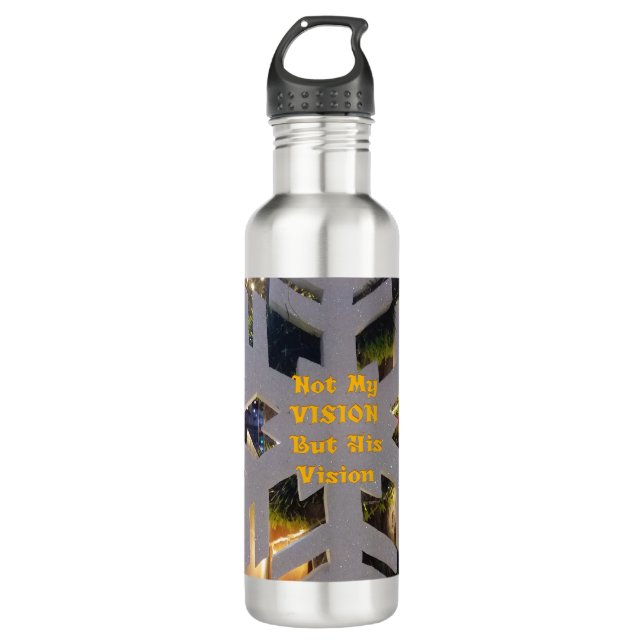 Merry Christmas and a Happy New Year Snowflake Art Stainless Steel Water Bottle (Front)