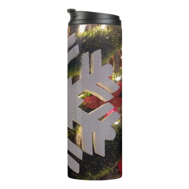 Merry Christmas and a Happy New Year Snowflake Art Thermal Tumbler (Rotated Right)