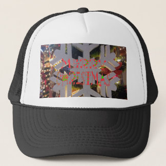 Merry Christmas and a Happy New Year Snowflake Art Trucker Hat
