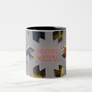 Merry Christmas and a Happy New Year Snowflake Art Two-Tone Coffee Mug