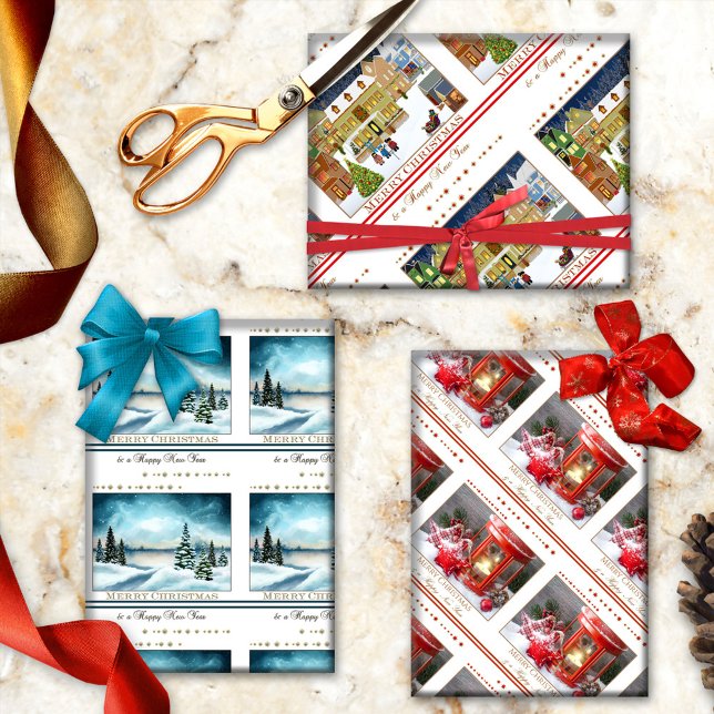 Merry Christmas and a Happy New Year Wrapping Paper Sheets (Festive Christmas and New Year wrapping paper sheets featuring colorful holiday designs)