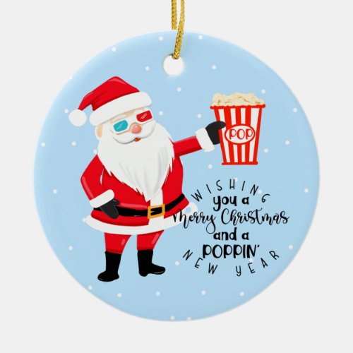 merry christmas and a poppin new year popcorn ceramic ornament