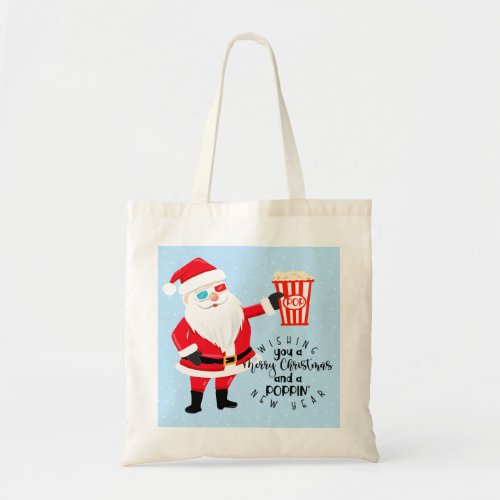 merry christmas and a poppin new year popcorn tote bag