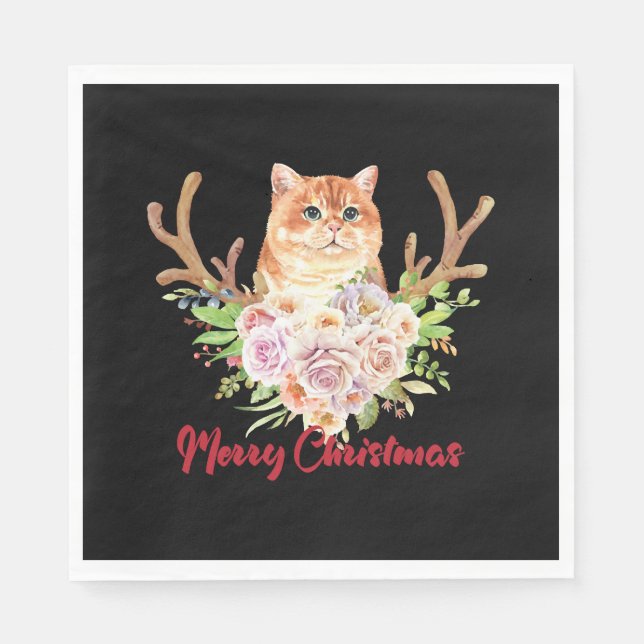 Merry Christmas and Cat Napkins (Front)