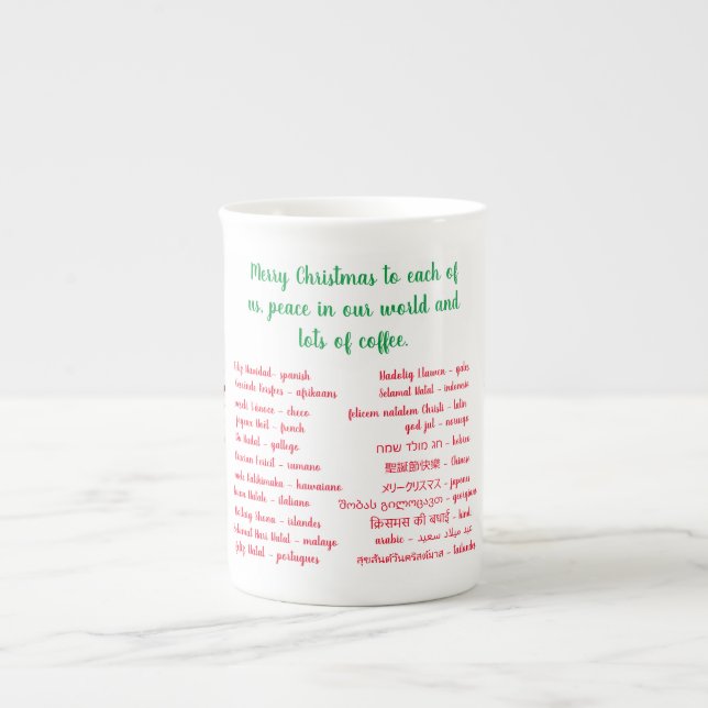 Merry Christmas and coffee in different languages Bone China Mug (Front)