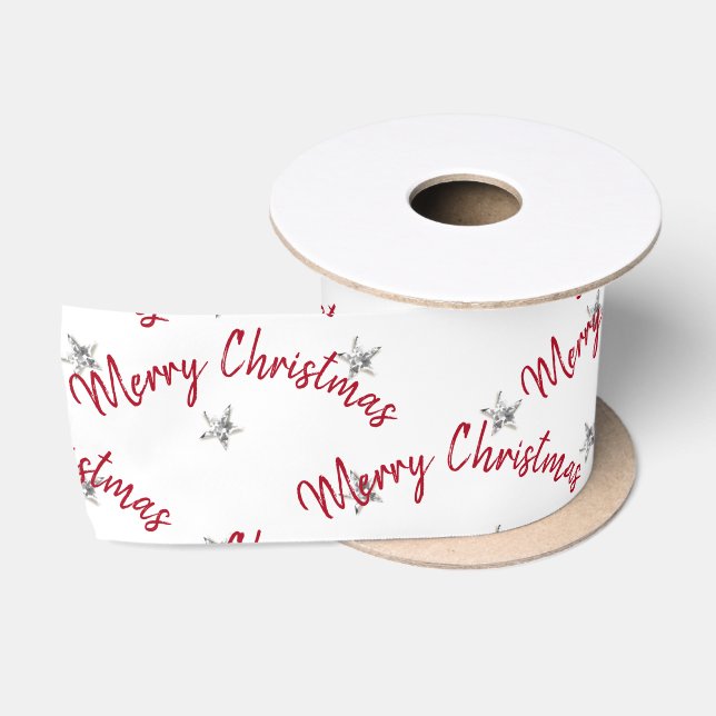 Merry Christmas and Diamond Stars   Satin Ribbon (Spool)