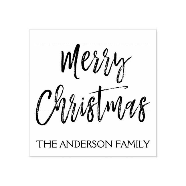 Merry Christmas and Family Name Rubber Stamp