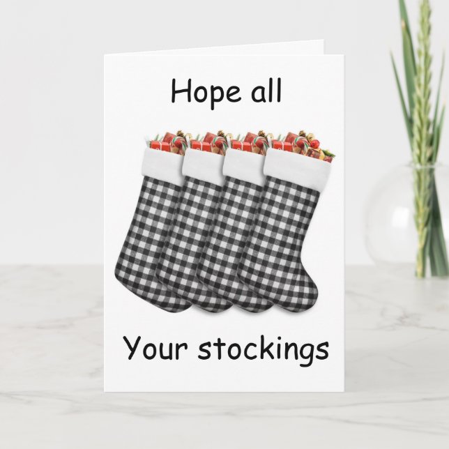 "MERRY CHRISTMAS" AND FULL STOCKINGS! HOLIDAY CARD (Front)