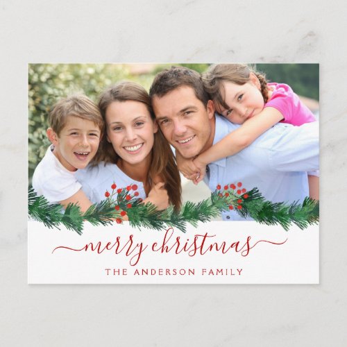 Merry Christmas and Garland Script Photo Card