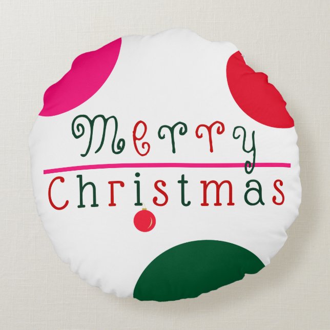Merry Christmas and Hanging Ornament Round Pillow (Back)