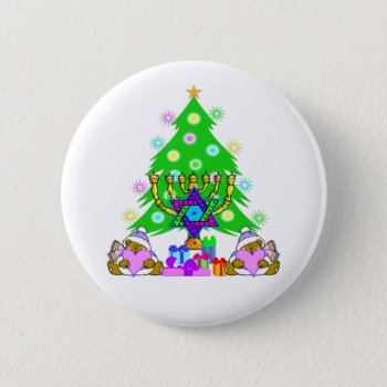Merry Christmas And Happy Hanukkah Button by bonfirechristmas at Zazzle