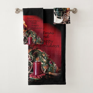 Merry Christmas and Happy Holidays Bath Towel Set