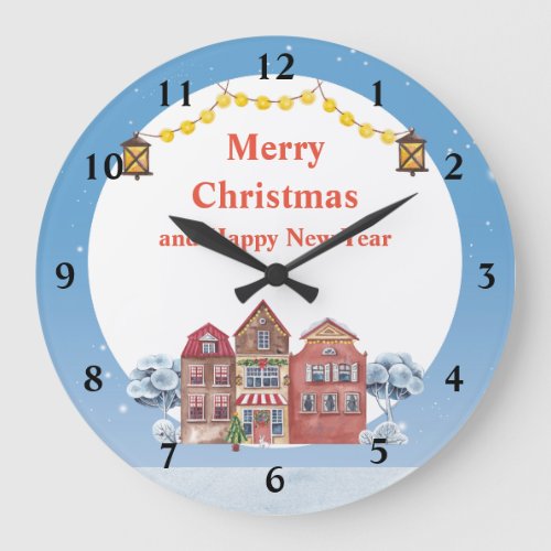 Merry Christmas and Happy New Year 1075 Round  Large Clock