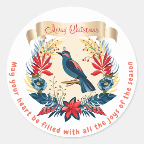 Merry Christmas and Happy New Year 2024 Blue Bird Classic Round Sticker