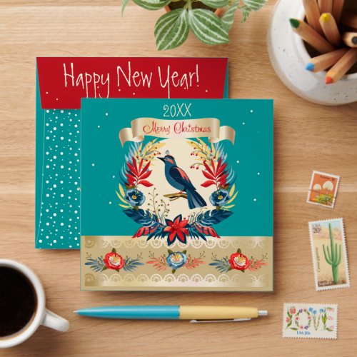 Merry Christmas and Happy New Year 2024 Blue Bird Envelope