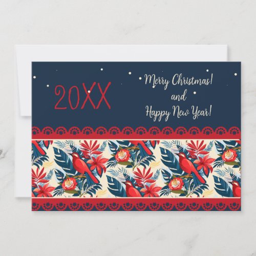 Merry Christmas and Happy New Year 2024 Blue Bird Holiday Card