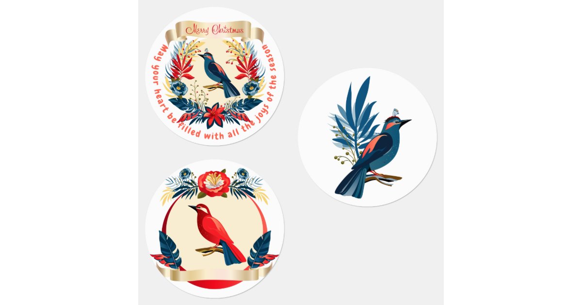 Merry Christmas and Happy New Year! 2024 Blue Bird Labels Zazzle