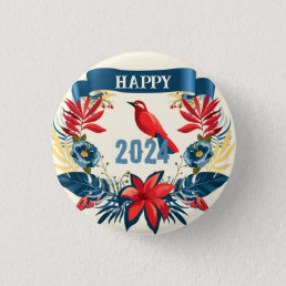 Merry Christmas and Happy New Year! 2024 Red Bird Button
