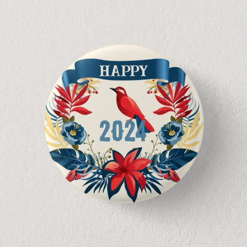 Merry Christmas and Happy New Year 2024 Red Bird Button