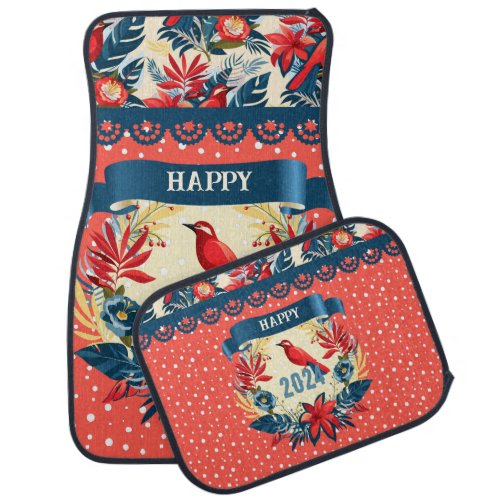 Merry Christmas and Happy New Year 2024 Red Bird Car Floor Mat