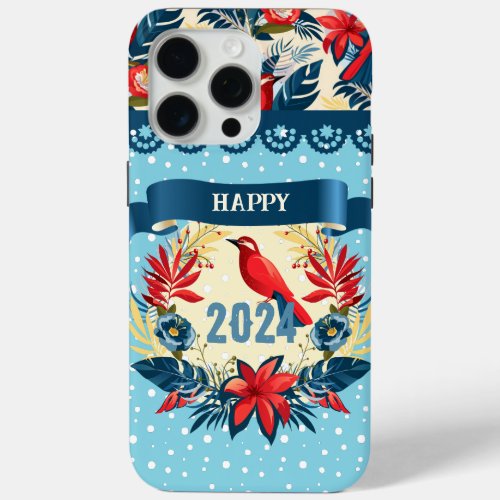 Merry Christmas and Happy New Year 2024 Red Bird iPhone 15 Pro Max Case