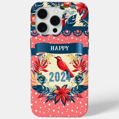 Merry Christmas and Happy New Year 2024 Red Bird iPhone 15 Pro Max Case