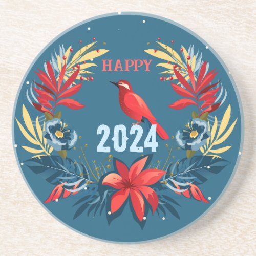 Merry Christmas and Happy New Year 2024 Red Bird Coaster