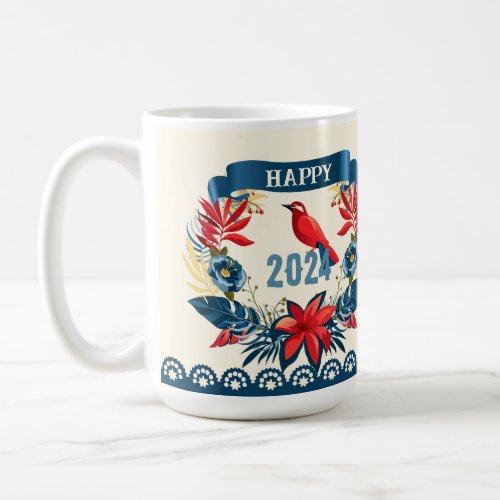 Merry Christmas and Happy New Year 2024 Red Bird Coffee Mug