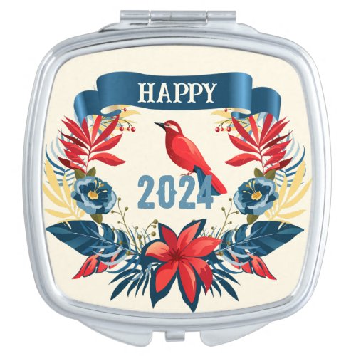Merry Christmas and Happy New Year 2024 Red Bird Compact Mirror