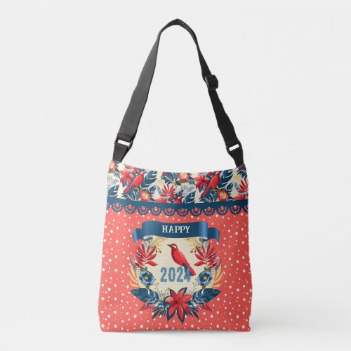 Merry Christmas and Happy New Year 2024 Red Bird Crossbody Bag