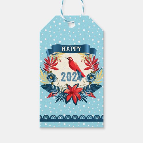 Merry Christmas and Happy New Year 2024 Red Bird Gift Tags