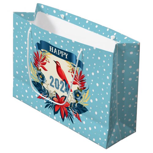 Merry Christmas and Happy New Year 2024 Red Bird Large Gift Bag
