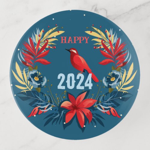 Merry Christmas and Happy New Year 2024 Red Bird Trinket Tray
