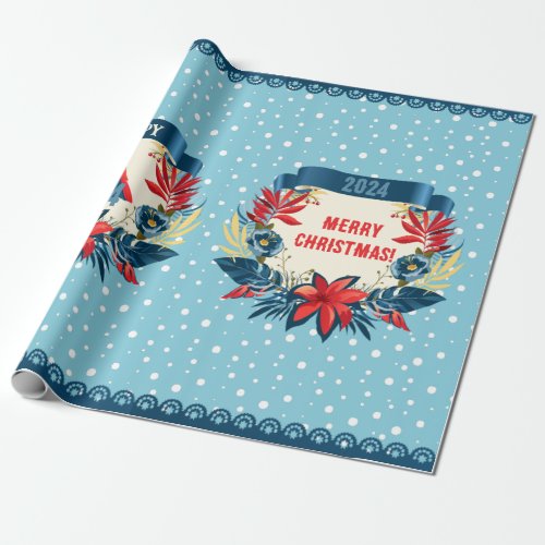 Merry Christmas and Happy New Year 2024 Red Bird Wrapping Paper