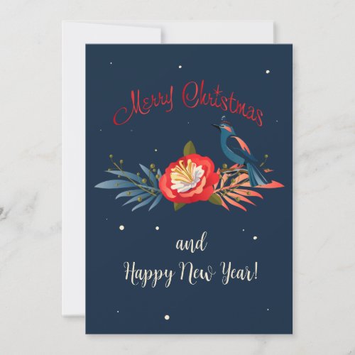 Merry Christmas and Happy New Year 2025 Blue Bird Holiday Card