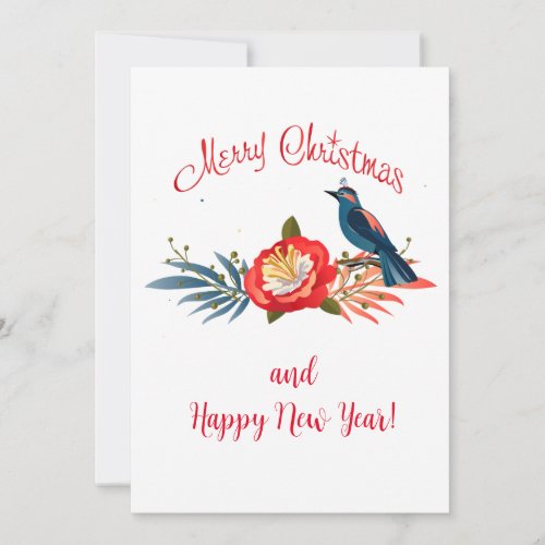 Merry Christmas and Happy New Year 2025 Blue Bird Holiday Card