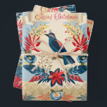 Merry Christmas and Happy New Year! 2026 Blue Bird Wrapping Paper Sheets<br><div class="desc">Merry Christmas and Happy New Year! 2025 - 2026 "May your heart be filled with all the joys of the season." Exotic Blue Bird and beautiful Christmas flowers and berry plant floral wreath, navy blue, Noel, XMAS, Holy / Christmas decoration, Winter Holiday garden, Festive Noel Party, Kids Birthday Event, Family...</div>