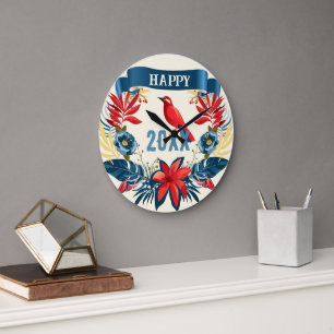 Merry Christmas and Happy New Year! 20XX Red Bird Large Clock