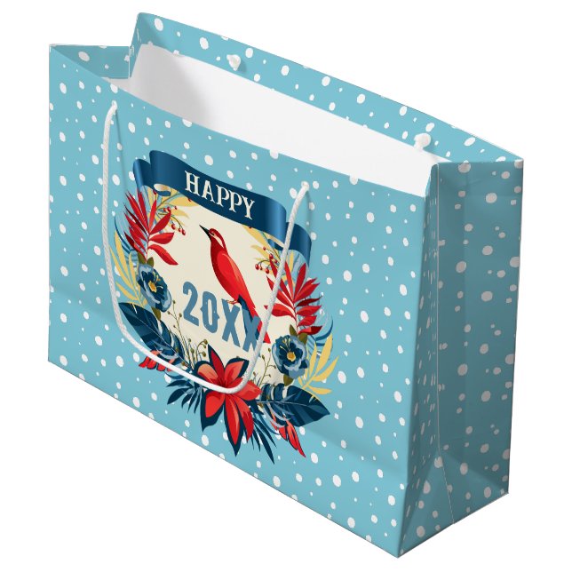 Merry Christmas and Happy New Year! 20XX Red Bird Large Gift Bag (Front Angled)