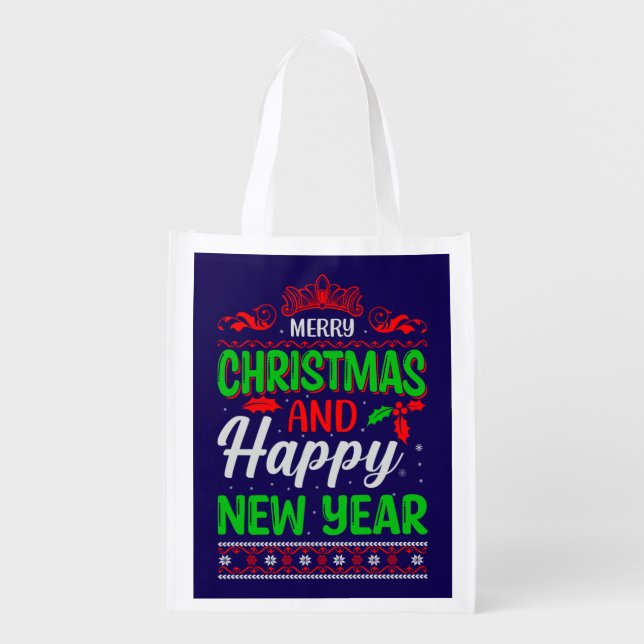 Merry Christmas And Happy New Year-61064 Grocery Bag (Front)