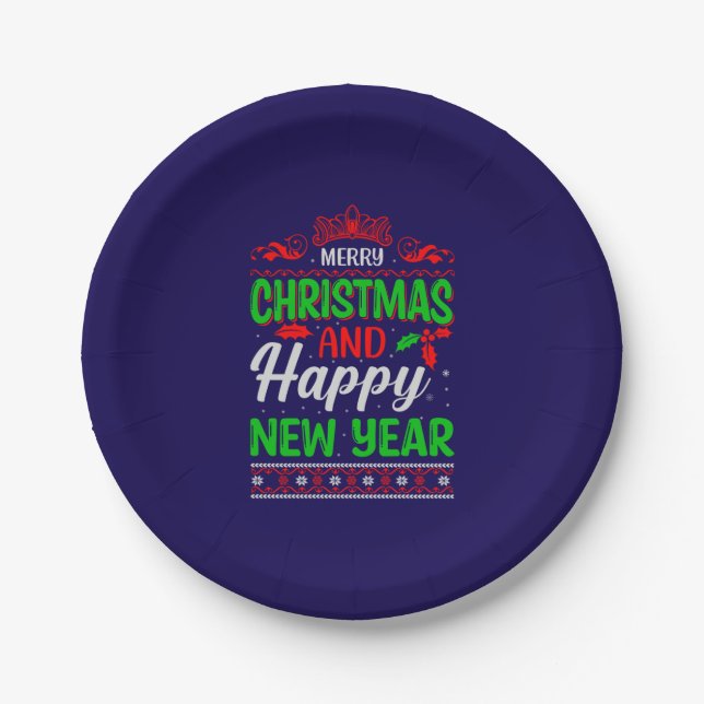 Merry Christmas And Happy New Year-61064 Paper Plates (Front)