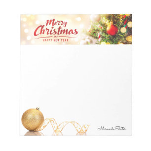 Merry Christmas and Happy New Year and Gold Ball Notepad