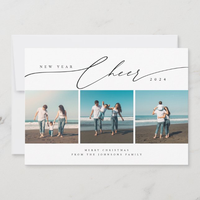 Merry Christmas and Happy New Year Beach Photo Holiday Card (Front)